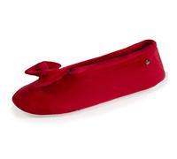 Isotoner Hausschuhe Ballerinas Damen ultrabequem, Ledersohle, großes Schleifendetail, 41/42 EU, Rot