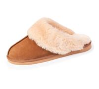 Isotoner Hausschuhe Damen Warmes gefüttertes Leder, 38 EU, Camel