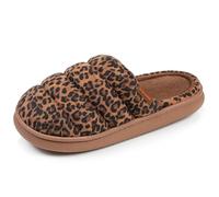 Isotoner Hausschuhe Pantoletten Damen Sherpa-Material, Bloup-Sohle extra komfortabel, 37 EU, Leopard Camel