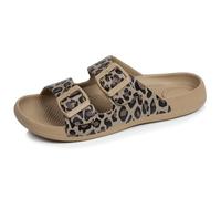 Isotoner Sandalen Damen extra-flex Sohle, leicht, ultra-komfortable Fersen-Patch, 41 EU, Beige Leopard