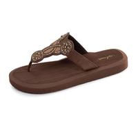 Isotoner Sehr bequeme Damen-Flip-Flops, raffiniertes Obermaterial, braun, 40 EU