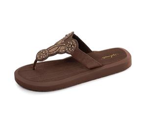 Isotoner Sehr bequeme Damen-Flip-Flops, raffiniertes Obermaterial, braun, 40 EU