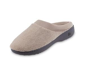 Isotoner Women’s Classic Microterry Hoodback Slippers, Stone, 6.5/7