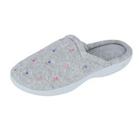 Isotoner Women's Classic Terry Clog Slippers Slip on, Heather Grey Flower, Small / 6.5-7 Regular US