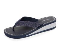 Isotoner Zehentrenner Damen 4 cm-Absatz, bequeme und leichte Sohle, Strandsandale, Pool, 39 EU, Marine Mit Glitzer