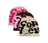 iSpchen 3 Stück Weiche Strickmütze Unisex Wintermütze Winter Y2K Beanie mit Buchstabendruck Skimütze,rosa+Kaffee+beige