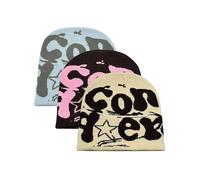 iSpchen 3 Stück Weiche Strickmütze Unisex Wintermütze Winter Y2K Beanie mit Buchstabendruck Skimütze,hellblau+Kaffee+beige