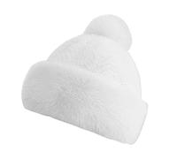 iSpchen Damenmütze Fellmütze Kunst Pelz Mütze Kunstpelzmütze Winter WarmeMütze Kunstfell Wintermütze Bommel Ohrenschutz Cap Mütze,Weiß