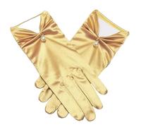 iSpchen Kurze Satin Handschuhe Perle Hochzeit Handschuhe Retro Kurze Handschuhe Bankett Kleid Handschuhe Elegant Brauthandschuhe für Hochzeits Opern und Abendessen,Gold
