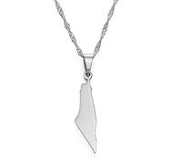 Israel Karte Anhänger Halskette - Palästina Hip-Hop Dünne Kette Mode Charme Schmuck, Stadt Umriss Landkarten Von Israel Ethnisch Für Frauen Männer Unisex Partygeschenk,Silber,17,71 Zoll (45 Cm)