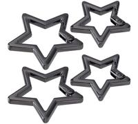 Isslly Stern-Karabiner, Zinklegierung, robust, sternförmige Schlüsselanhänger-Clips in 2 Größen, niedlicher Karabinerhaken für Camping, Wandern, Angeln, Schwarz, 4 Stück