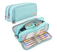iSuperb Großes Federmäppchen, 3 Fächer, Federmäppchen, große Kapazität, Oxford-Stoff, Schreibwaren, Aufbewahrung, Stifttasche, Kosmetik, Make-up-Tasche für Damen, blau, Modern