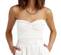 ISZPLUSH Trägerloses Crop-Top für Damen, sexy Herzausschnitt, Gerippter Strick, gedrehter Knoten vorne, ärmellos, Y2K CamisoleTank-Top, Weiss/opulenter Garten, Mittel