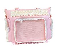 Ita Bag Kawaii Spitze Rüschen Nylon Pin Tasche mit seitlichem und vorderem klarem Display verstellbare Träger Y2k Süße Handtasche für Mädchen