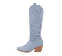 Ital Design Damen Stiefel mit Reißverschluss und Blockabsatz, spitze Form, Blau, Gr. 39