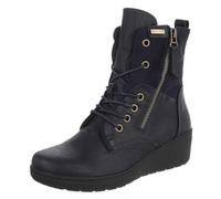 Ital Design Damen Stiefeletten mit Schnürung und Keilabsatz, runde Spitze, Dunkelblau, Gr. 39
