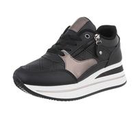 Ital Design Damenschuhe Freizeitschuhe Sneakers Low, S963-, Kunstleder, Schwarz, Gr. 38