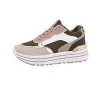 Ital Design Damenschuhe Freizeitschuhe Sneakers Low, TA-263-, Kunstleder, Grün Beige, Gr. 37