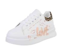 Ital Design Damenschuhe Freizeitschuhe Sneakers Low, YH45-, Kunstleder, Weiß Braun, Gr. 36