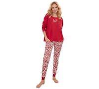 Italian Fashion Schlafanzug Damen Lang | Pyjama Damen Lang Baumwolle | Softes Schlafanzüge | Zweiteiliger Frauen Pyjama Set für den Winter | Warmer Nachtwäsche mit Herzmuster S-XXL