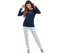 Italian Fashion Schlafanzug Damen Lang | Pyjama Damen Lang Baumwolle | Softes Schlafanzüge | Zweiteiliger Frauen Pyjama Set für den Winter | Warmer Nachtwäsche mit Karomuster S-XXL
