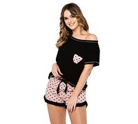 Italian Fashion Schlafanzug Kurz Damen Baumwolle | Pyjama Damen Kurz | Shorty Pyjama | Zweiteiliger Frauen Pyjama Set | Sommer Schlafanzug Frauen | Softes Nachtwäsche Ladies S-XXL