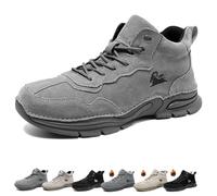 Italian Handmade Suede High Boots, Beck Shoes For Men Casual Boots For Men Non-Slip Breathable High Boots Chukka Boots Mens, Barefoot Shoes Men (Color : Grau, Size : 46 EU)