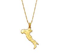 Italien Karte Anhänger Halskette - Land Umriss Brief Gravur Charm Kette Zierlicher Patriotischer Schmuck, Italienischer Ethno-Stil Hip-Hop Damen/Herren/Mädchen Unisex Geschenke,Gelb,Einheitsgr