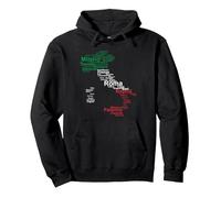 Italien Karte Umriss Flagge Städte Rom Mailand Italia Reise Pullover Hoodie, Unisex für Erwachsene, Schwarz, XXL