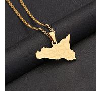 Italien Sizilien Karte Anhänger Halsketten,Sizilien Karte Mit Städtenamen Muster Amulett Halskette,Unisex Hip Hop Fashion Style Party Jubiläumsgeschenk,Gold,45 cm Kette