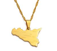 Italien-Sizilien-Kartenhalskette Für Männer Und Frauen, Italienische Sizilien-Kartenhalskette Mit Stadtnamen-Pullover-Schlüsselbeinkette, Ethnisches Symbol, Halsschmuck-Anhänger, Gold, 60 cm LAN