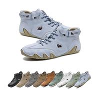 Italienische handgefertigte Leder-Klettverschluss-hohe Stiefel, Beck Shoes Herren wasserdicht, Herren rutschfeste, atmungsaktive Outdoor-Ganzjahres-High-Top-Chukka-Stiefel ( Color : Light blue , Size