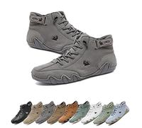 Italienische handgefertigte Leder-Klettverschluss-hohe Stiefel, Beck Shoes Herren wasserdicht, Herren rutschfeste, atmungsaktive Outdoor-Ganzjahres-High-Top-Chukka-Stiefel(Grau,39 EU)
