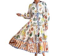 Italienische Kleid Damen Langarm Elegant Boho Frühlingskleid Tunika Kleider Maxikleid Frauen A Linie Casual Freizeitkleid Ibiza Herbstkleid Lang Blusenkleid Puffärmel Sommerkleid Binden