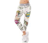 Italy Damen Hose Jogpants Baggy Boyfriend Freizeithose Comic Cartoon Schrift 36-40 (Grün)