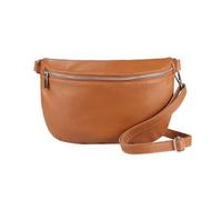 ITALYSHOP24-COM OBC Made in Italy Damen Leder Tasche Gürteltasche Crossbody Hüfttasche Bauchtasche Umhängetasche Cross-Over Bodybag Schultertasche Handytasche Cognac