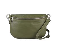 ITALYSHOP24-COM OBC Made in Italy Damen Leder Tasche Gürteltasche Crossbody Hüfttasche Bauchtasche Umhängetasche Cross-Over Bodybag Schultertasche Handytasche Olivgrün