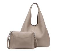 ITALYSHOP24 DAMEN TASCHE XXL SET 2in1 Shopper Hobo Bag Schultertasche Cross Over Body Bag Umhängetasche Beuteltasche Handtasche Leder Optik Apricot V2