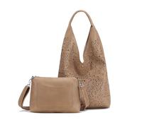 ITALYSHOP24 DAMEN TASCHE XXL SET 2in1 Shopper Hobo Bag Schultertasche Cross Over Body Bag Umhängetasche Beuteltasche Handtasche Leder Optik Taupe