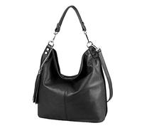 ITALYSHOP24 MADE IN ITALY Damen Echt Leder Tasche Business Shopper Schultertasche Ledertasche Umhängetasche Handtasche Schwarz