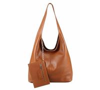 ITALYSHOP24 Made in Italy Damen echt Leder Tasche Rindsleder Shopper Schultertasche Umhängetasche Handtasche Beuteltasche Hobo Bag Ledertasche Reisetasche Sport Arbeit Urlaub Daily Bag groß Cognac