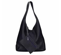 ITALYSHOP24 Made in Italy Damen echt Leder Tasche Rindsleder Shopper Schultertasche Umhängetasche Handtasche Beuteltasche Hobo Bag Ledertasche Reisetasche Sport Arbeit Urlaub Daily Bag groß Navy