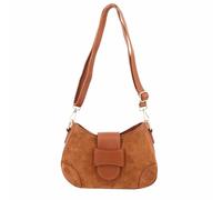 ITALYSHOP24 Made in Italy Damen Wildleder oder Leder Nappaleder Tasche Schultertasche Body Bag Handtasche Umhängetasche Ledertasche CrossOver Abendtasche Clutch Cognac