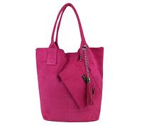 Made IN Italy Damen XXL Leder Tasche Wildleder Shopper Schultertasche Schmucktasche Pink