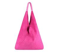 ITALYSHOP24 OBC Made in Italy Damen XXL Leder Tasche Handtasche Wildleder Shopper Schultertasche Hobo-Bag Umhängetasche Ledertasche Beuteltasche Velourleder DIN-A4 Pink