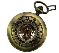 itemstoday, Bronze Hohl Antik Weiß Skelett Zifferblatt Steampunk Taschenuhr mit Mechanischem aufziehbar Bewegung