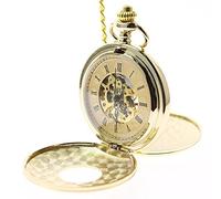itemstoday Double Hunter Gold Herren Mechanische Hand Wind Taschenuhr eingraviert römischen Ziffern