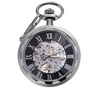 Itemstoday Herren Taschenuhr Antik-Optik Skelett Edelstahl-Gehäuse mechanisches Uhrwerk mit Handaufzug