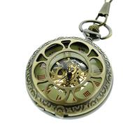 itemstoday rot Römischen Ziffern Bronze Zifferblatt Blütenblatt Muster Skelett Hohl Cover Mechanische Taschenuhr aufziehbar