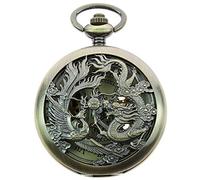 itemstoday Taschenuhr für Herren, Phoenix- und Drachen-Design, antiker Stil, römisches Zifferblatt, mechanisches und skelettiertes Uhrwerk